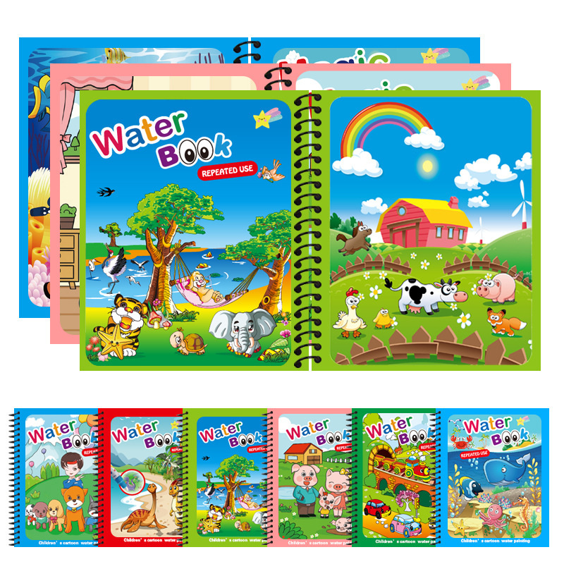 Reusable Water Magic Coloring Book - Zabawki Montessori kolorowanka wielokrotnego użytku magiczna