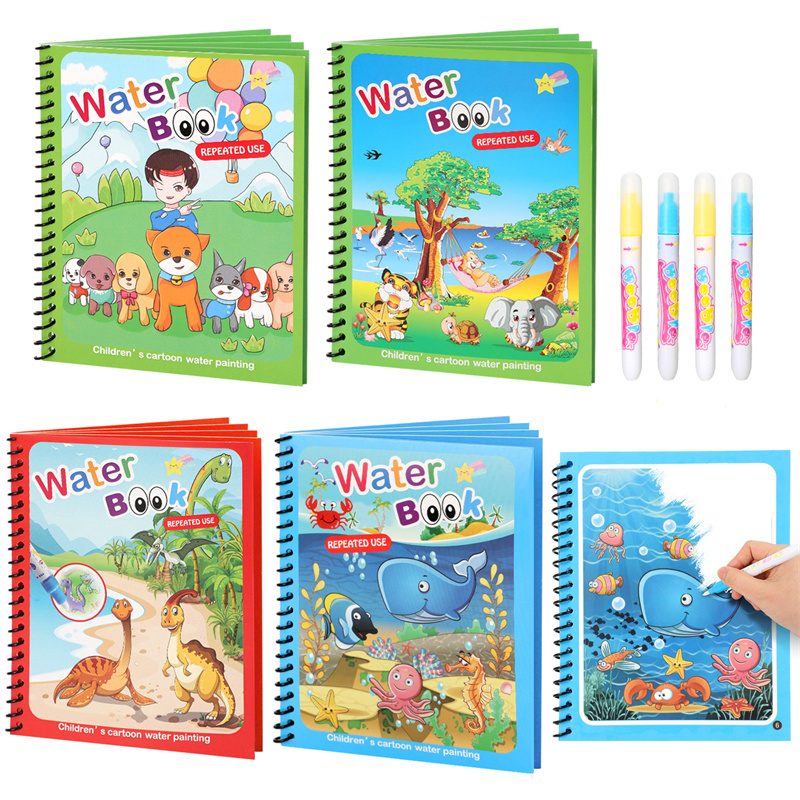 Reusable Water Magic Coloring Book - Zabawki Montessori kolorowanka wielokrotnego użytku magiczna