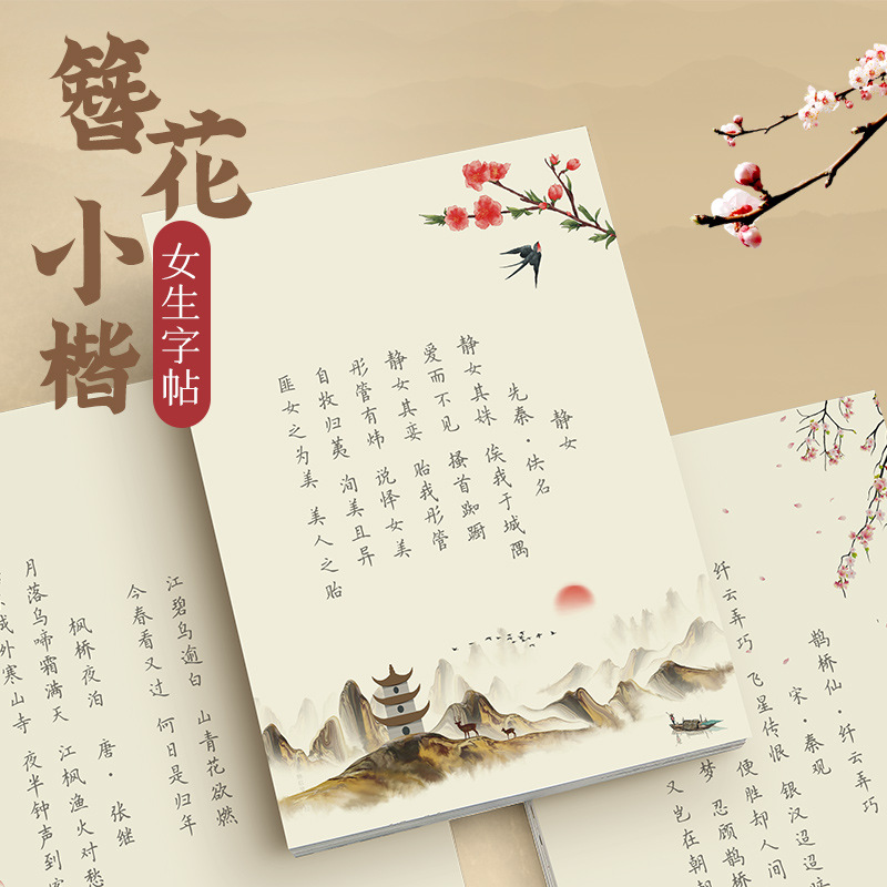 Chinese Calligraphy Practice Book - Kwiatowa spinka do włosów, mały zbiór