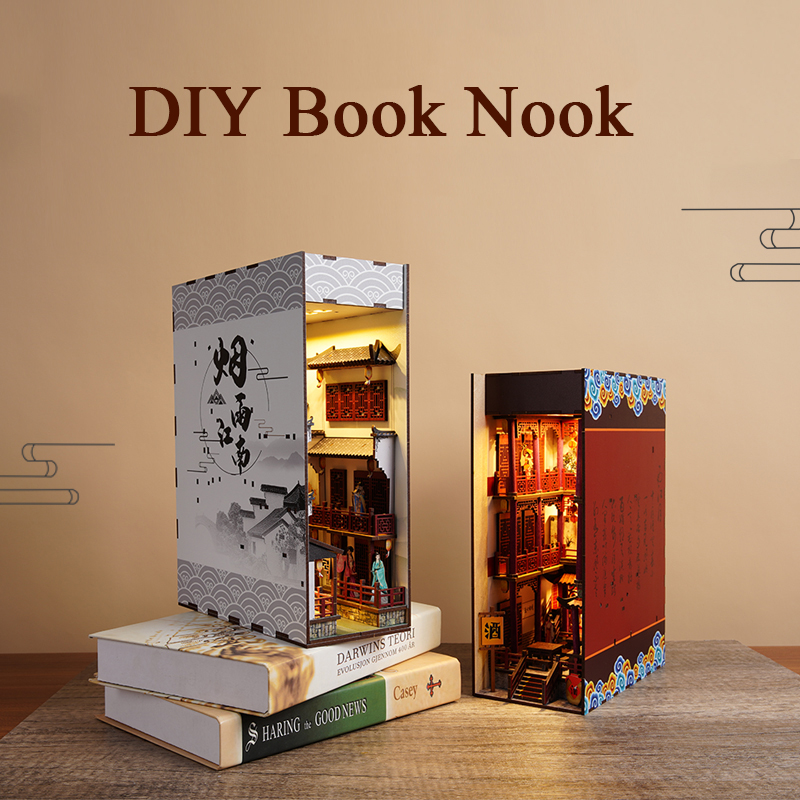 Diy Wooden Book Nook Kit Shelf Insert - Zestawy do samodzielnego wykonania miniatury regału