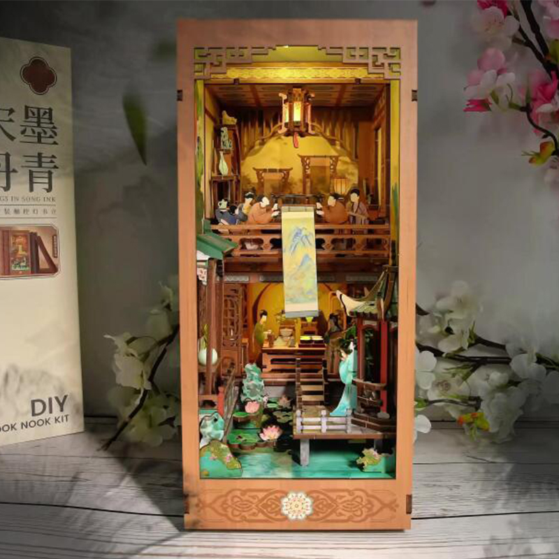 Diy Wooden Book Nook Kit Shelf Insert - Zestaw do samodzielnego wykonania drewnianego regału