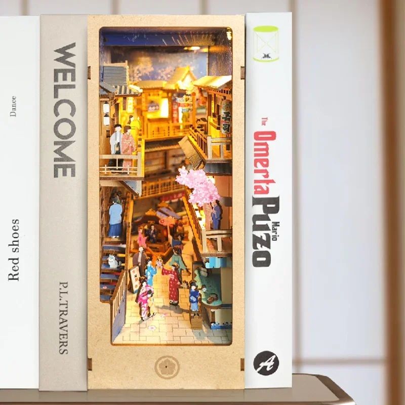 Diy Wooden Book Nook Kit Shelf Insert - Japoński Retro DIY Drewniany Regał na