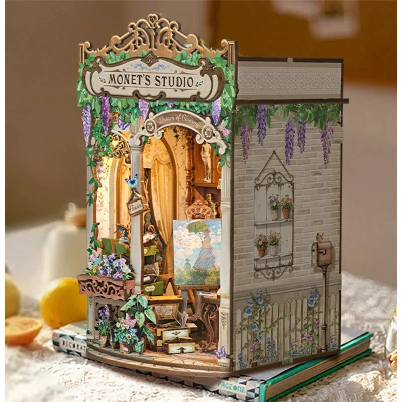 Drewniany model studia Moneta, – Diy Wooden Book Nook Kit Shelf Insert recenzja i cena