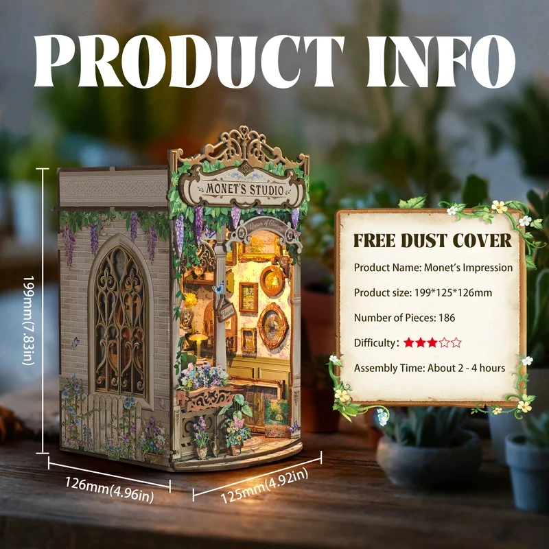 Drewniany model studia Moneta, – Diy Wooden Book Nook Kit Shelf Insert recenzja i cena
