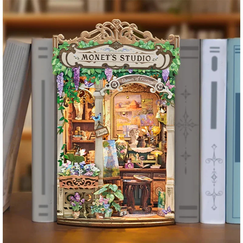 Drewniany model studia Moneta, – Diy Wooden Book Nook Kit Shelf Insert recenzja i cena