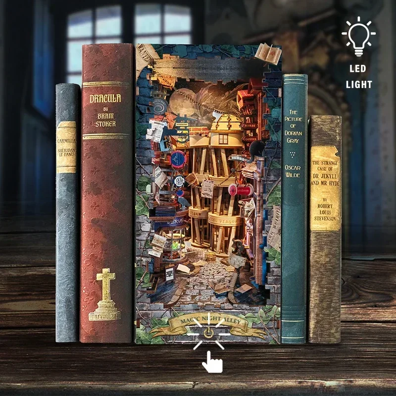 Retro DIY Magiczna Ulica Nocna – Diy Wooden Book Nook Kit Shelf Insert recenzja i cena