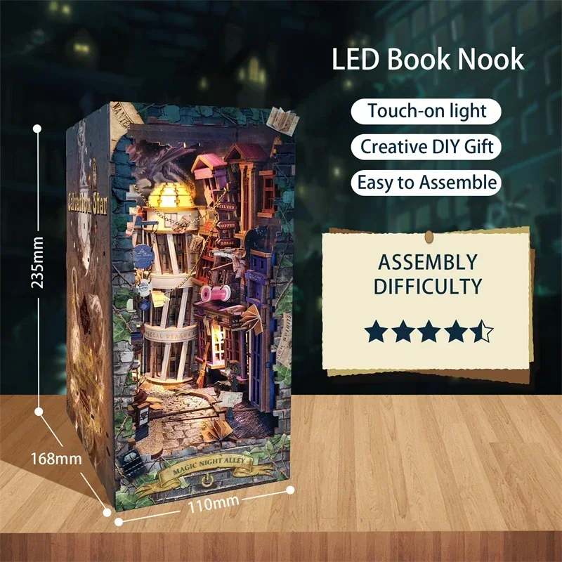 Retro DIY Magiczna Ulica Nocna – Diy Wooden Book Nook Kit Shelf Insert recenzja i cena